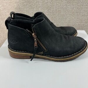 Ugg Clementine Ankle Bootie Womens 6 Black Leather Sherpa‎ Lined Boots Zip Up